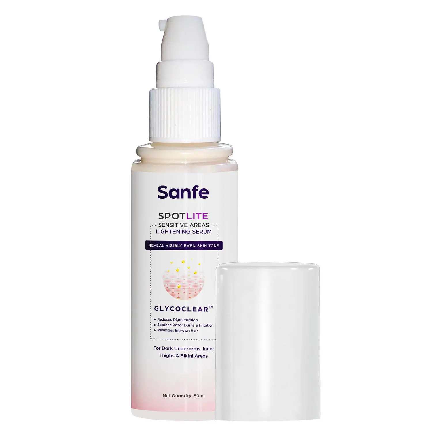 Sanfe Spotlite Sensitive Body Serum for Dark Underarms, Inner Thighs and Sensitive Areas, 10X Powerful, Enriched with Kojic Acid, 4% Niacinnamide Helps in Depigmentation for All Skin Type, 50g