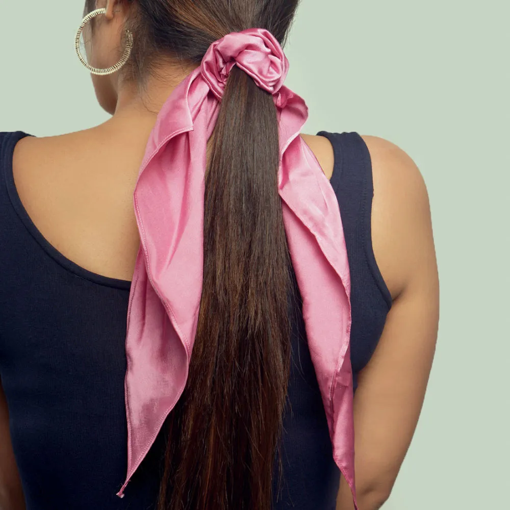 Belleziya Pink Satin Scarf Scrunchie Hair Bands For Women