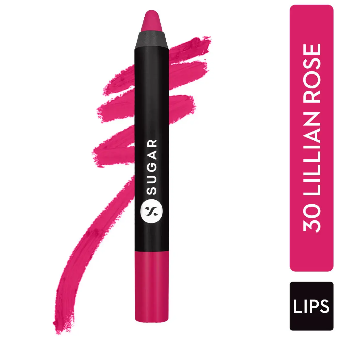 SUGAR Cosmetics - Matte As Hell - Crayon Lipstick -30 Lillian Rose (Magenta/Bright Fuchsia) - 2.8 gms - Bold and Silky Matte Finish Lipstick, Lightweight, Lasts Up to 12 hours