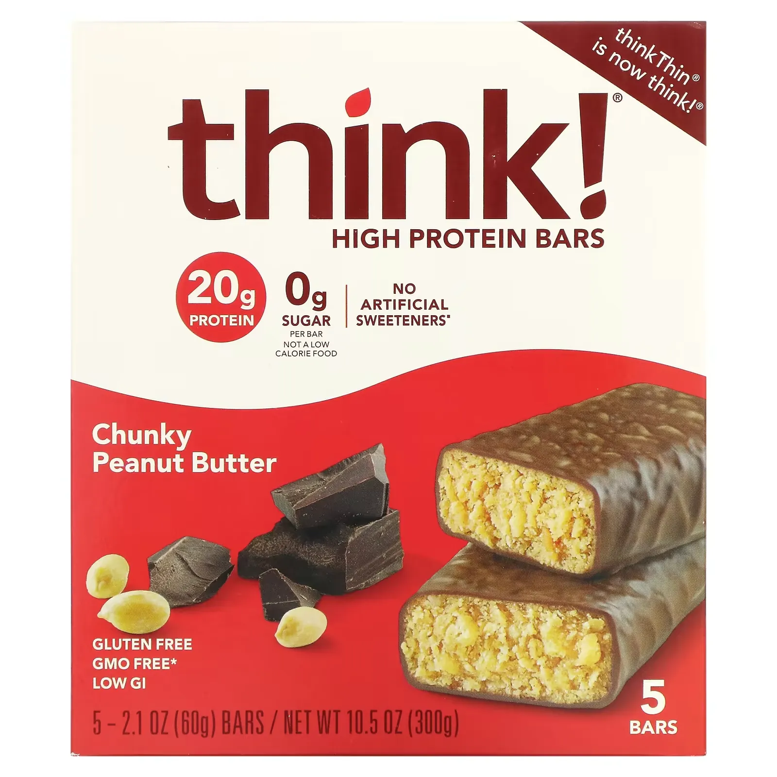 High Protein Bars, Chunky Peanut Butter, 5 Bars, 2.1 oz (60 g) Each