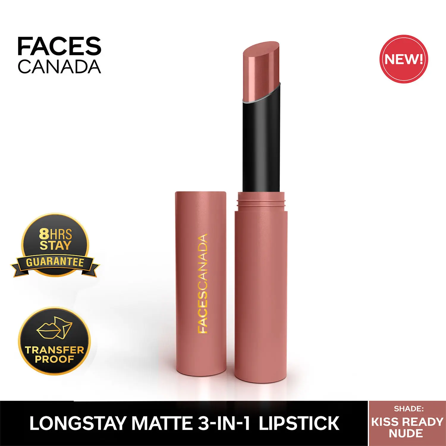 FACESCANADA Long Stay 3-in-1 Matte Lipstick Kiss Ready Nude 03 2 gm