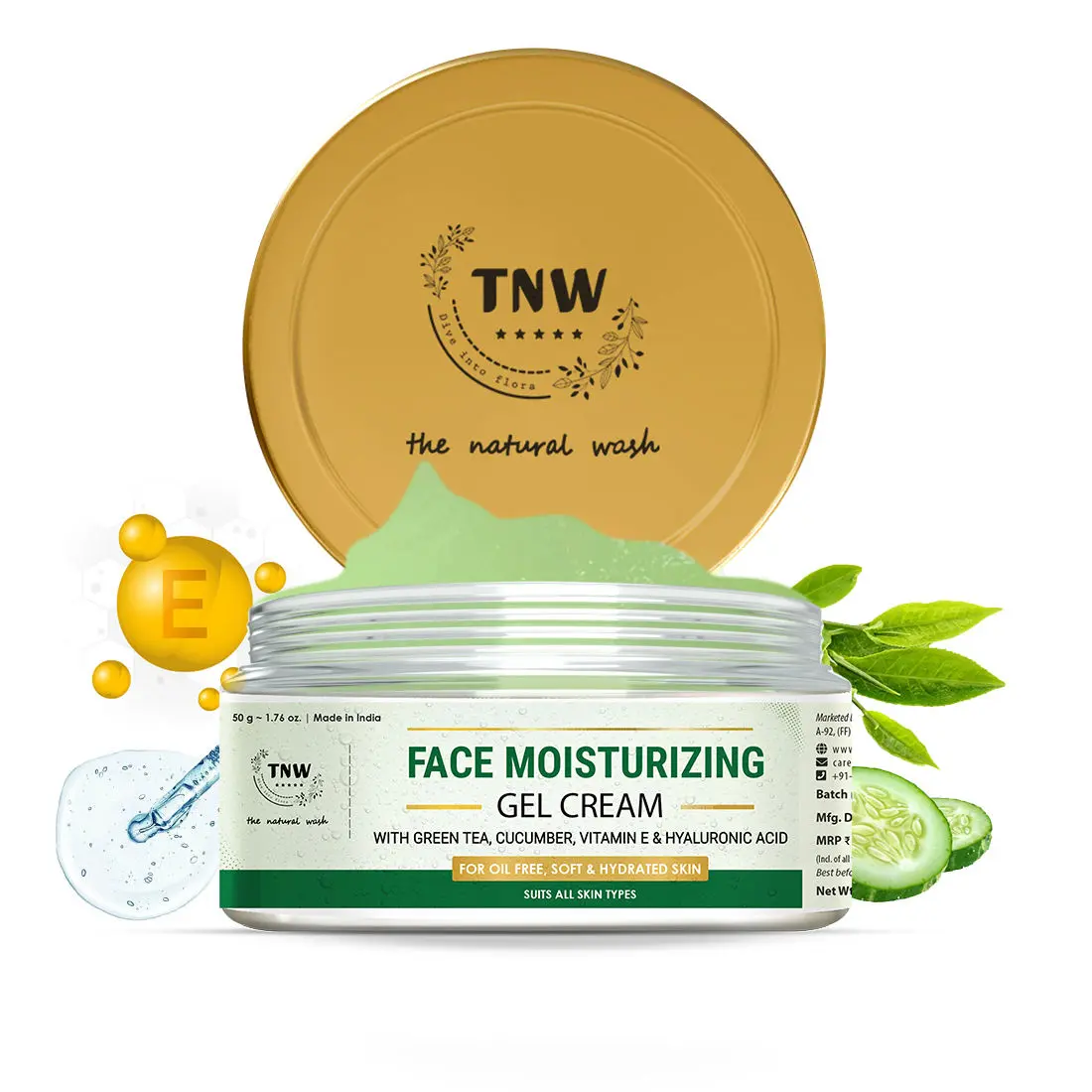 TNW - The Natural Wash Face Moisturizing Gel-Cream for Oil-Free, Soft & Hydrated Skin 50 G