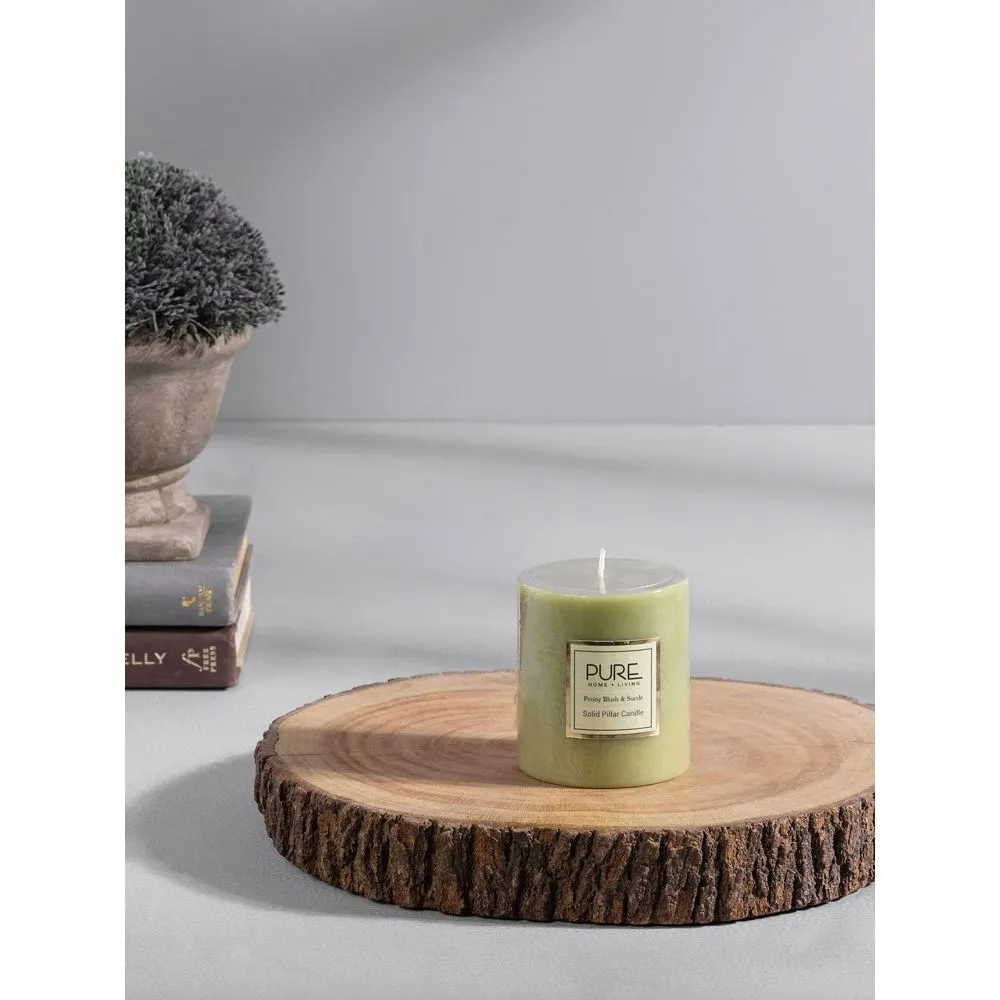 Pure Home + Living Set of 2 Medium Green Peony Blush and Suede Pillar Candle