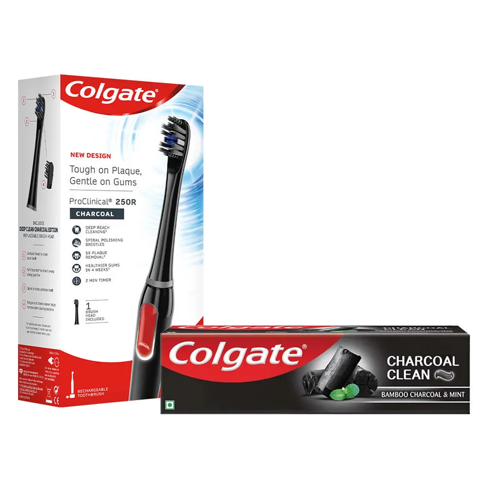 Colgate ProClinical 250R Charcoal Electric Toothbrush and Charcoal Clean Toothpaste