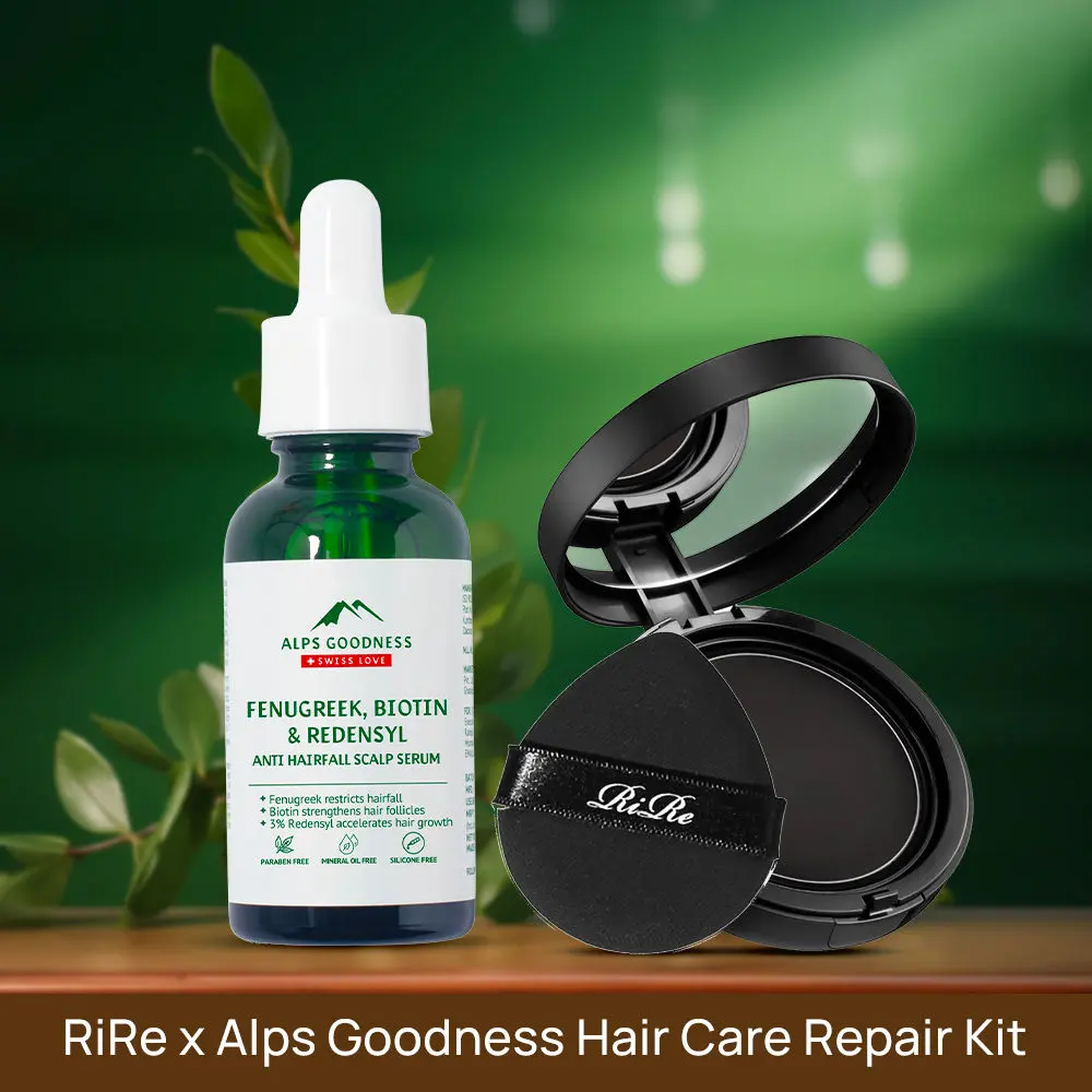 RiRe x Alps Goodness Hair Care Repair Kit - (RiRe Quick Hair Cushion, 01 Natural Black (14 g) + Alps Goodness Anti Hairfall Scalp Serum (30 ml))