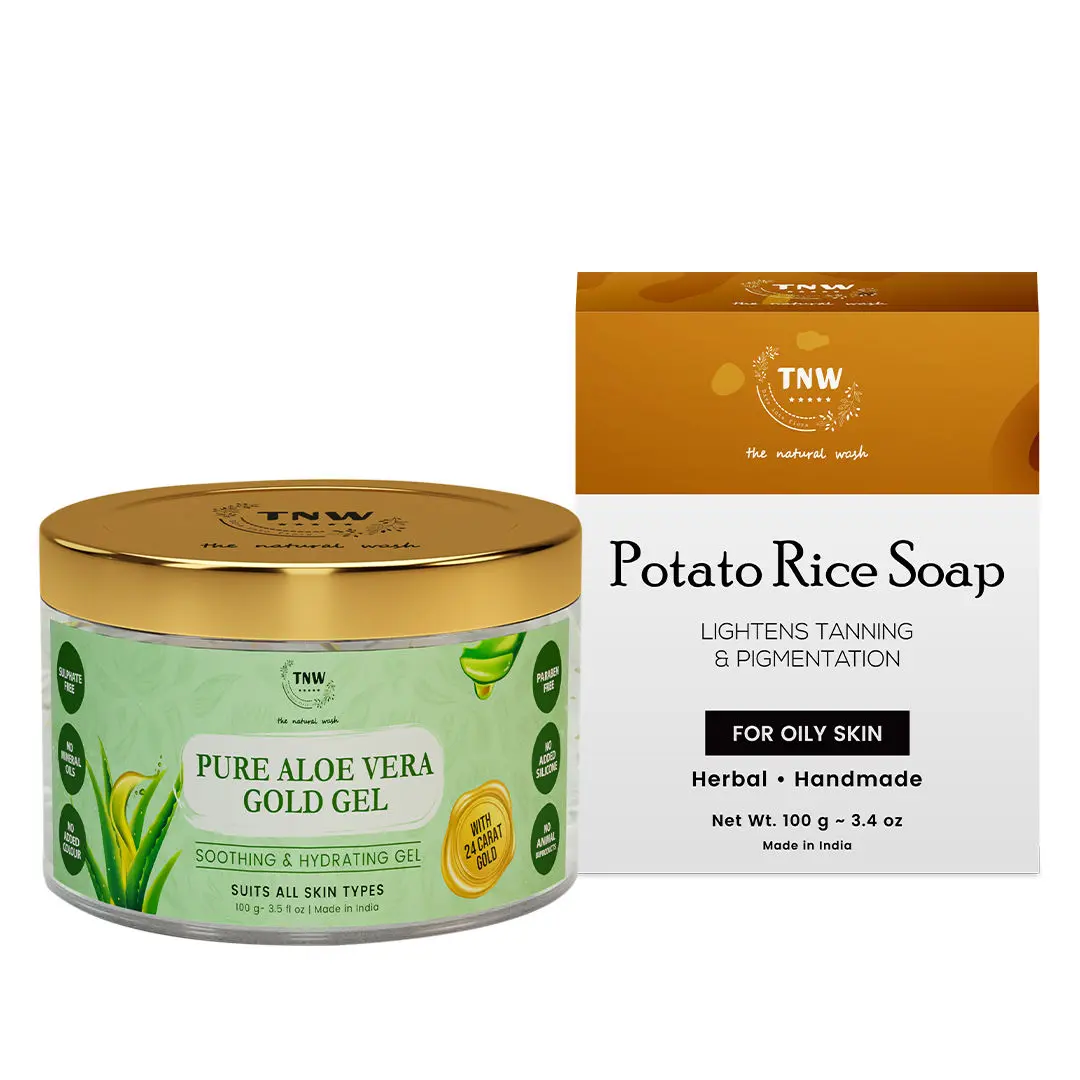 TNW – The Natural Wash Pure Aloe Vera Gold Gel(100ml) and Potato Rice Soap(100g) with Natural Ingredients | For Hydrating and Tan-Free Skin | Suitable for Oily Skin