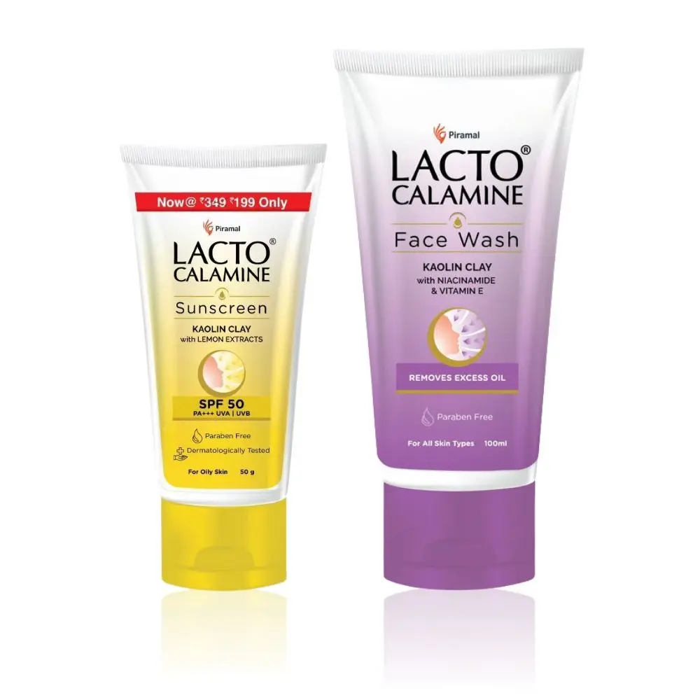 Lacto Calamine Kaolin Clay combo | Sunscreen SPF 50+ 50g & Face Wash 100ml