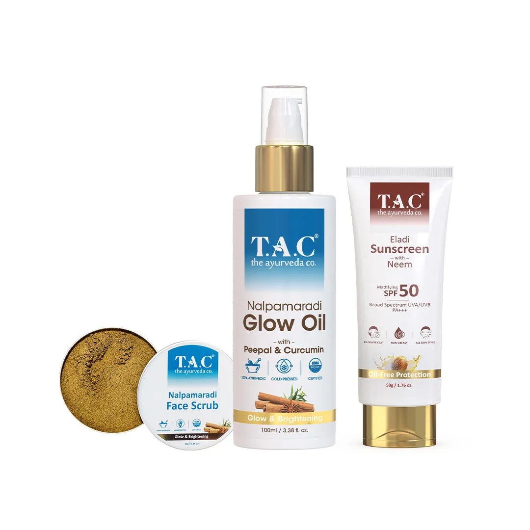 TAC - The Ayurveda Co. Eladi Triphla & Hemp Seed Oil Face Polisher Scrub Oil & SPF 50 Sunscreen