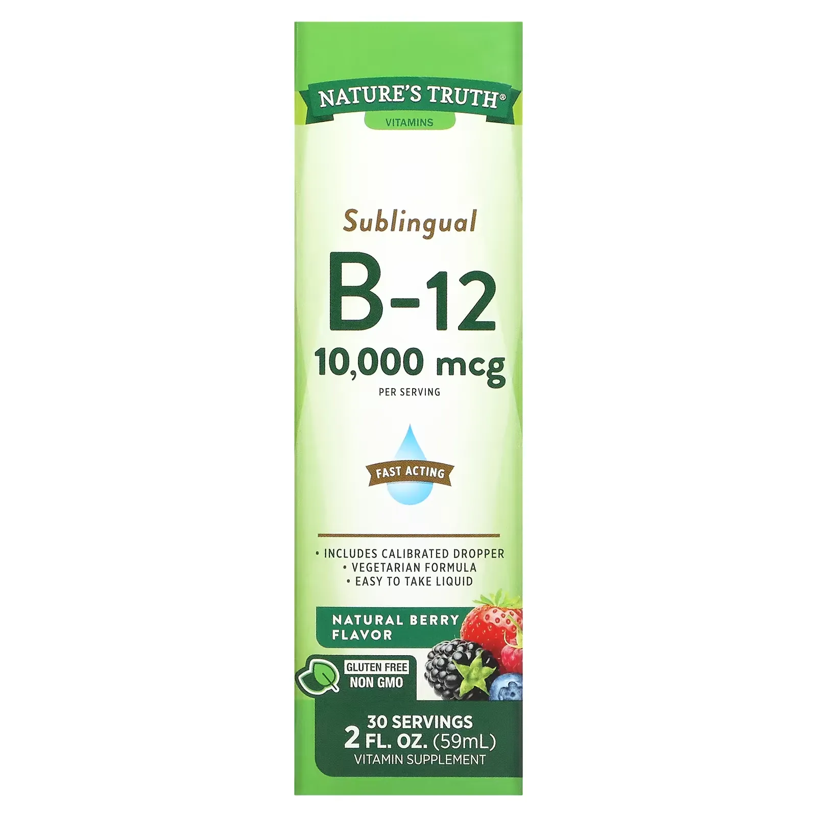 Sublingual B-12, Natural Berry, 10,000 mcg, 2 fl oz (59 ml)