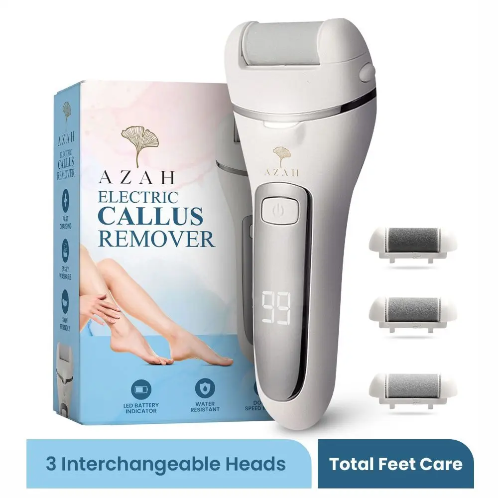 Azah Electric Callus Remover | Professional Pedicure & Feet Care | Removes Dead Skin | 3 Roller Heads | Rechargeable & Washable