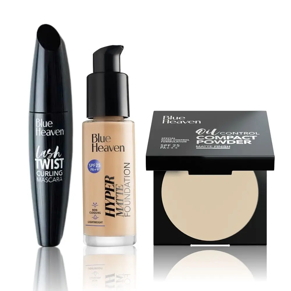 Blue Heaven Everday Radiance Set 1 (Compact Powder - Vanilla Fair, Hyper Matte Foundation - 103 Natural Sand, Lash Twist Mascara - Black Pack) (8 g + 30 ml +12 ml)