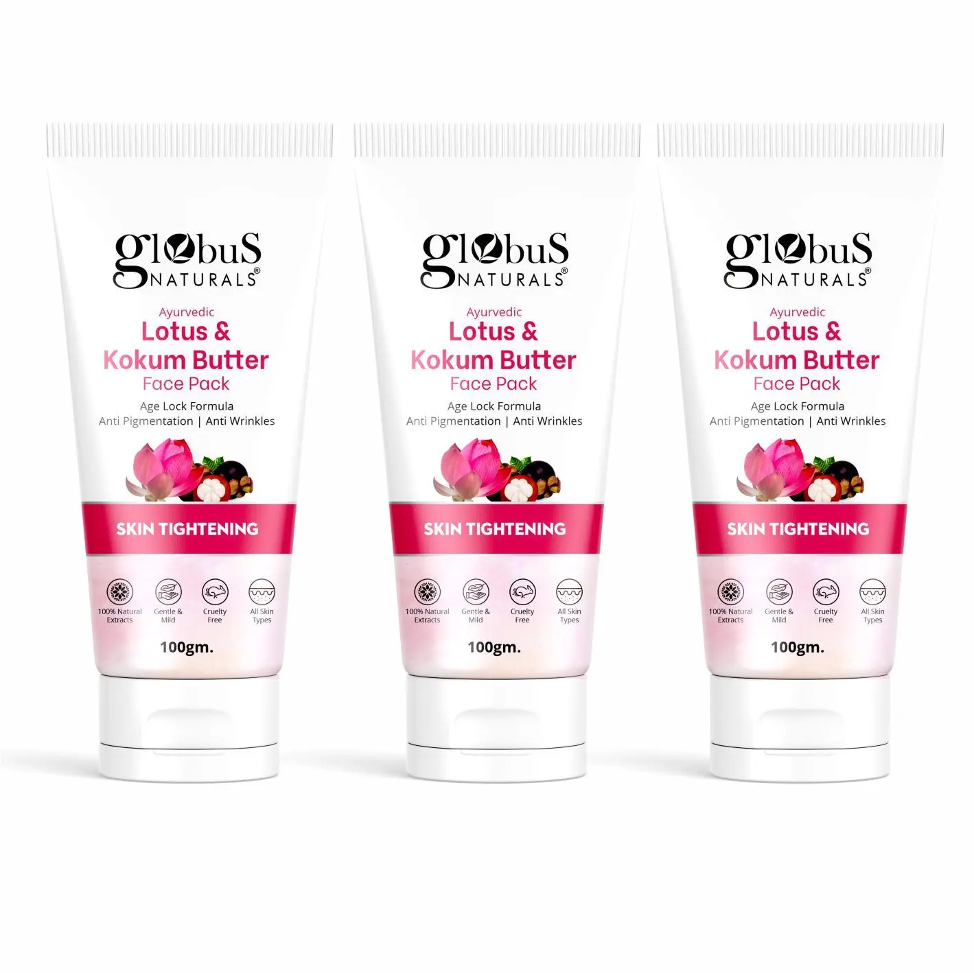 Globus Naturals Lotus & Kokum Butter Face Pack For Anti-Ageing & Skin Lightening,  300 gm (Pack of 3)