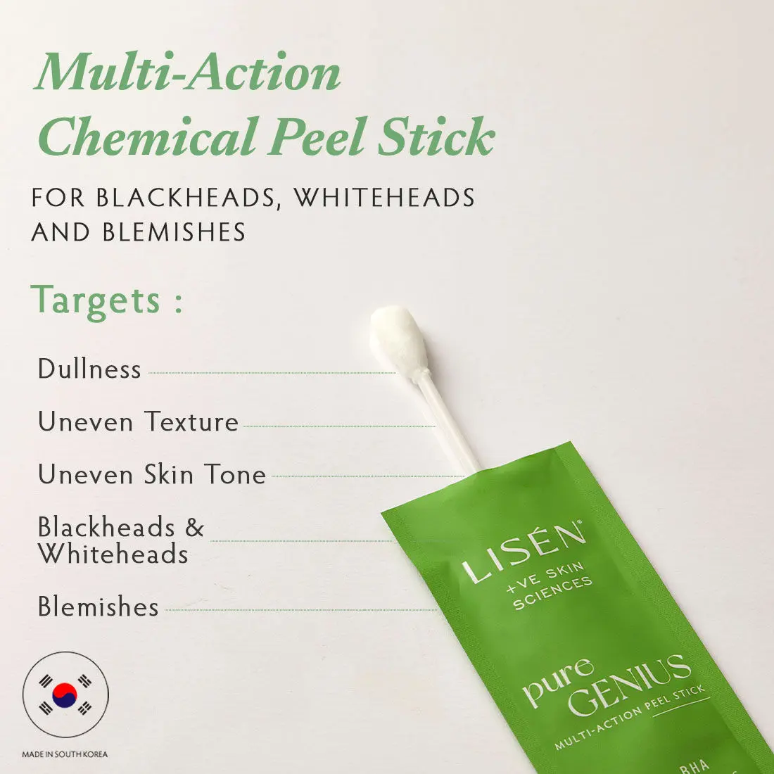 LISEN Pure Genius - Multi - Action Peel Stick, Pack of 1 | Formulated with AHA and BHA for Blackheads, Whiteheads (Women & Men)