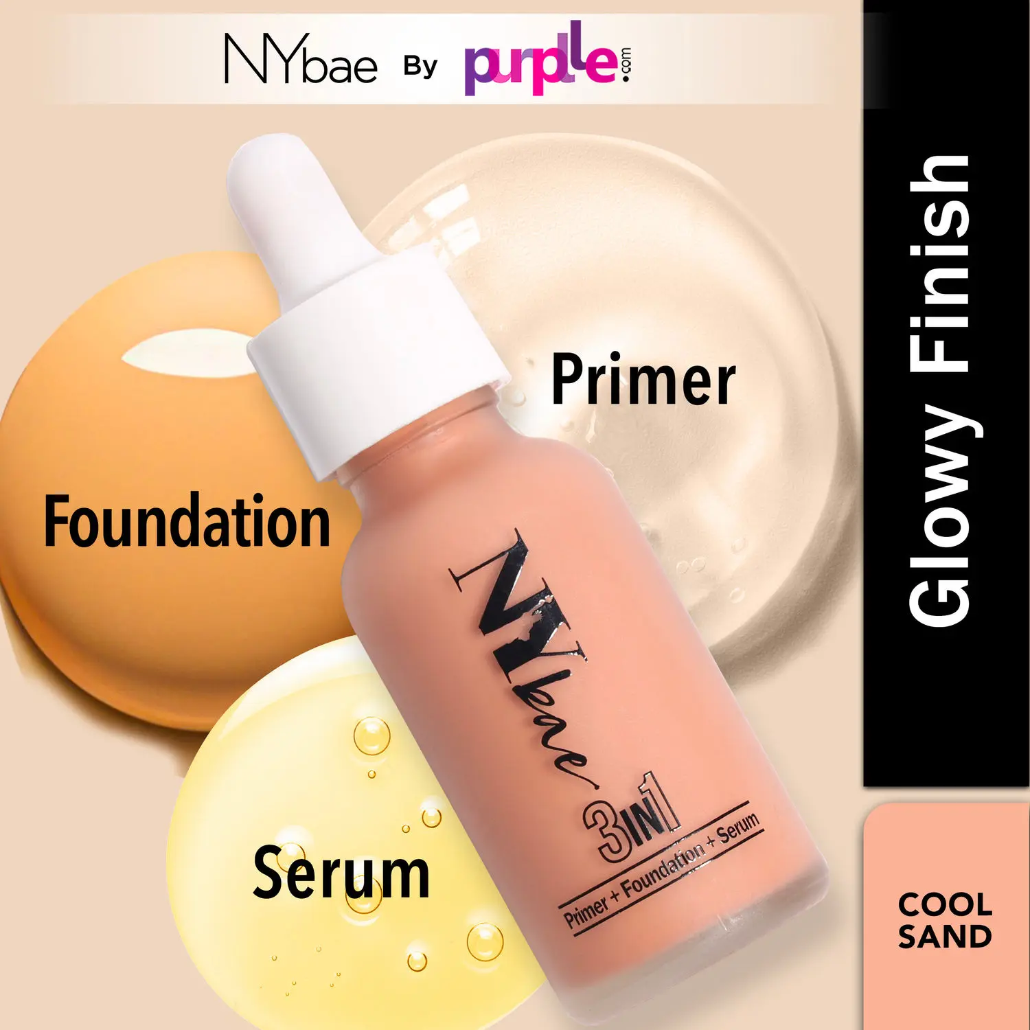 NY Bae 3 in 1 Serum Foundation with Primer I Moisturising I Glowing Korean Skin I Cool Sand 06 (30 ml)