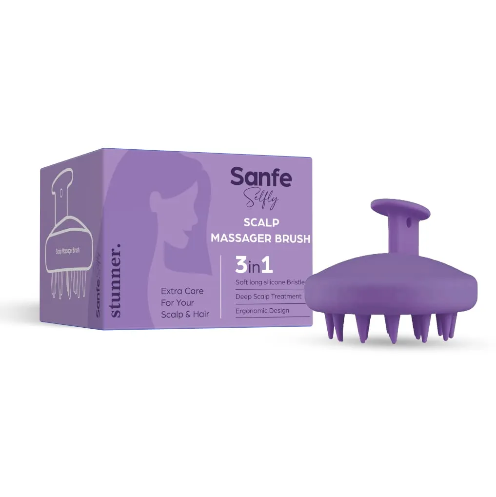 Sanfe Selfly Scalp Massager Brush with Soft Long Silicone Bristles, Deep Scalp Treatment & Handy