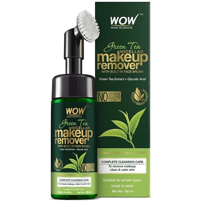 WOW Skin Science Green Tea Makeup Remover With Built-In Face Brush (Micellar) - No Parabens