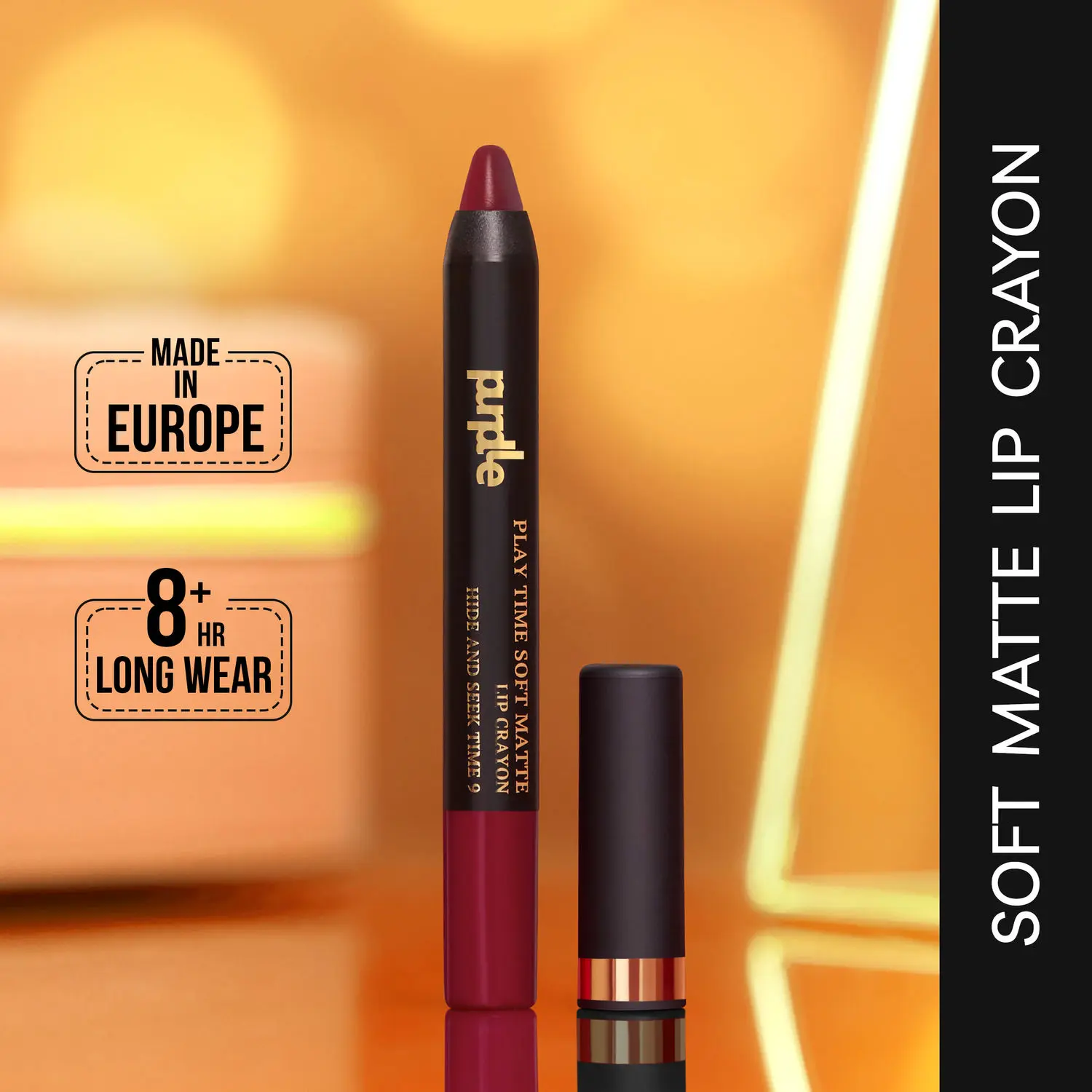 Purplle Lip Crayon, Soft Matte with Jojoba Oil, Red - Hide and Seek Time 9 | Lightweight | Highly Pigmented | Long Lasting | Easy Application | Smudgeproof | Transferproof (3 gms)