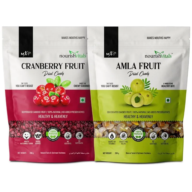 NourishVitals Healthy Combo, Cranberry Fruit Dried Candy + Amla Fruit Dried Candy