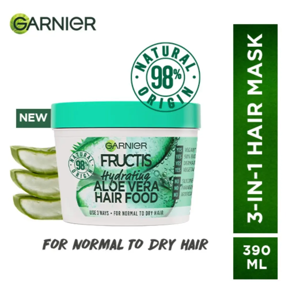 Garnier Fructis Quenching Hair Mask For Normal to Dry Hair - Deep Hydration Aloe Vera Hair Food (390 ml)