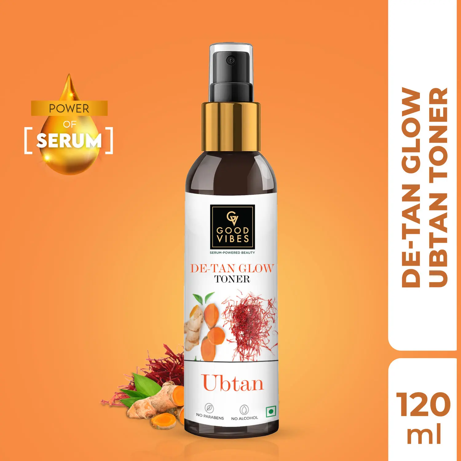 Good Vibes De-Tan Glow Toner Ubtan with Power of Serum | No Parabens, No Animal Testing, Vegan, No Mineral Oil, No Sulphates (120 ml)