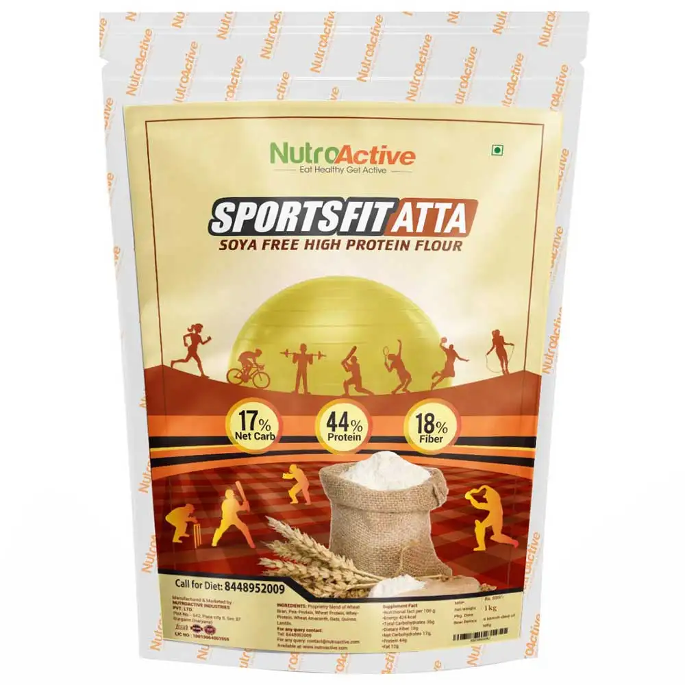 NutroActive Sports Fit Atta Soya Free High Protein Flour,  Unflavoured  1 kg