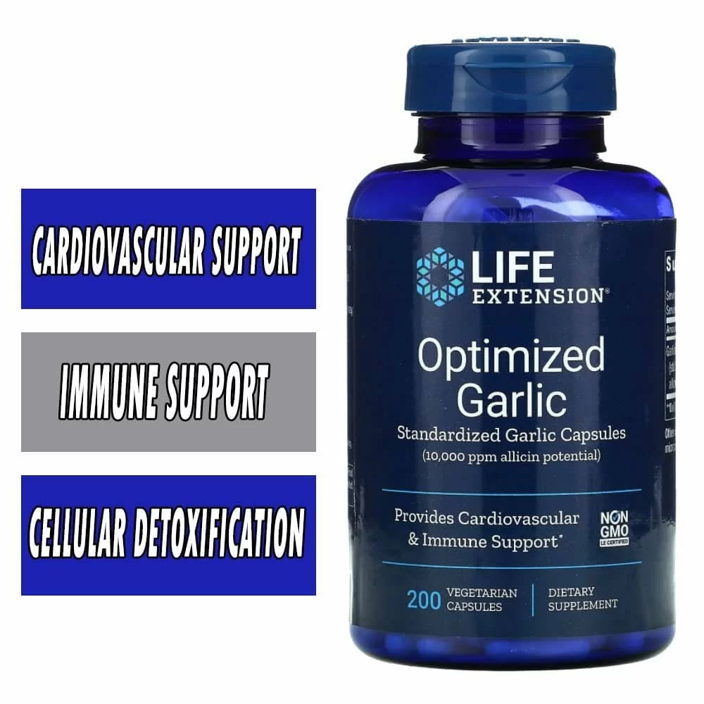 Life Extension Optimized Garlic - 200 Veg Capsules - Immune Support