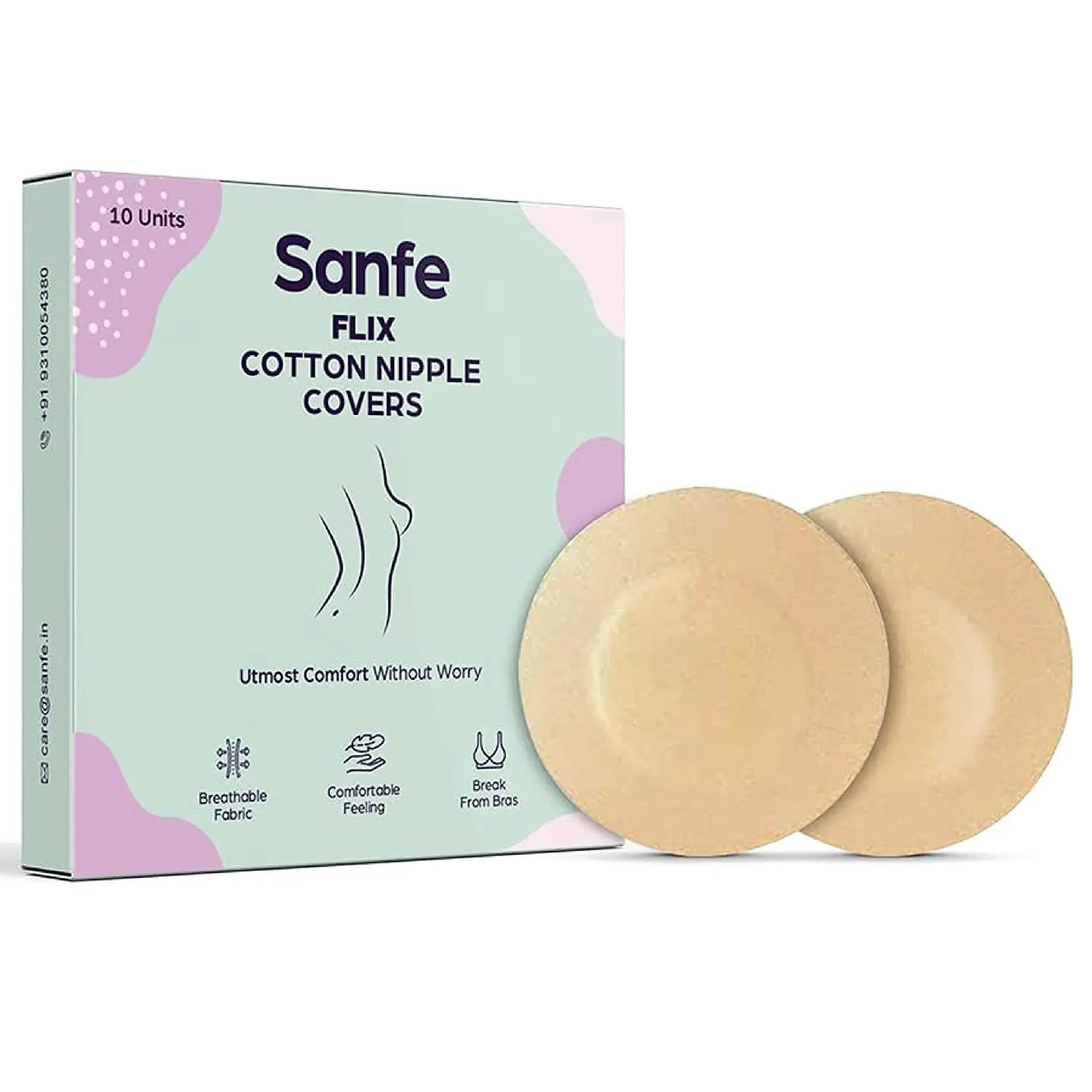 Sanfe Flix Cotton Nipple Covers, 10 Breathable Nipple Pasties, No Show Bra For Women, Skin Friendly, disposable