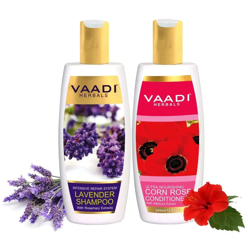 Vaadi Herbals Lavender Shampoo with Corn Rose Conditioner (350 ml x 2)