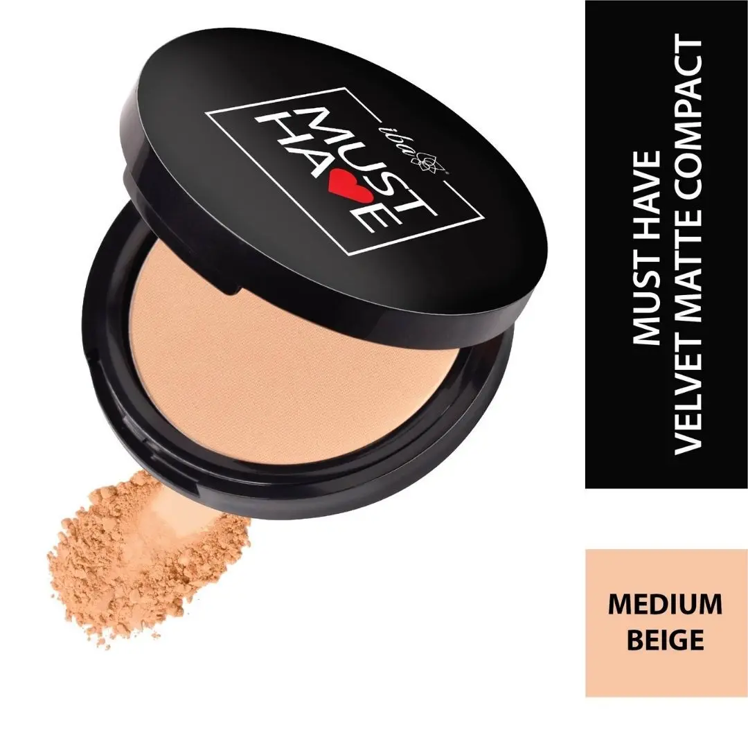 Iba Must Have Velvet Matte Compact - Medium Beige, 9g | High Coverage l Ultra Blendable l Face Makeup | Weightless Formula | SPF 15 | Oil Free Fresh Matte Finish look| Vegan & Cruelty-Free