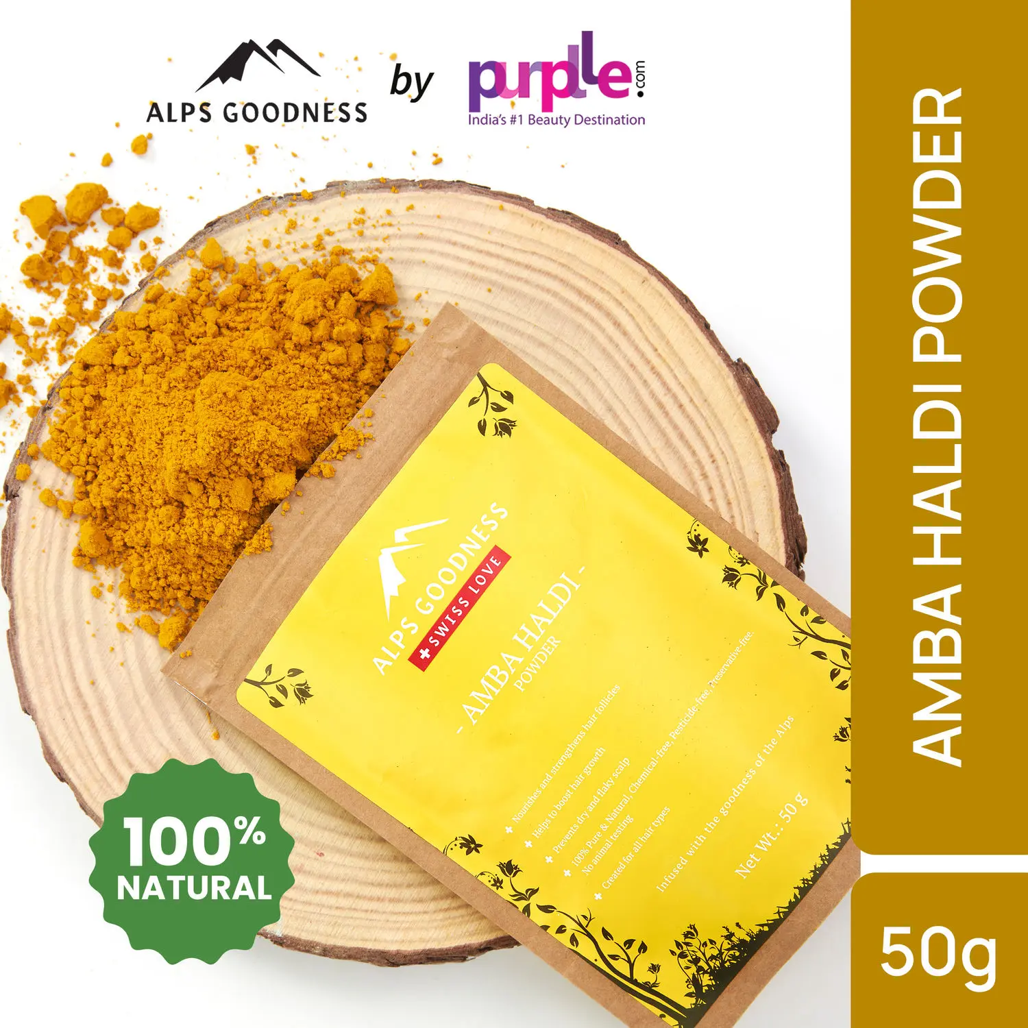 Alps Goodness Powder - Amba Haldi (50 g) | 100% Natural Powder | No Chemicals, No Preservatives, No Pesticides | Face Mask for Even Toned Skin | Face Mask for Glow