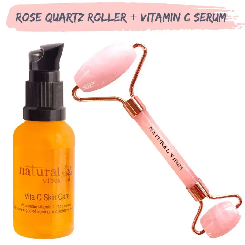 Natural Vibes Rose Quartz Face Roller + Vitamin C Serum