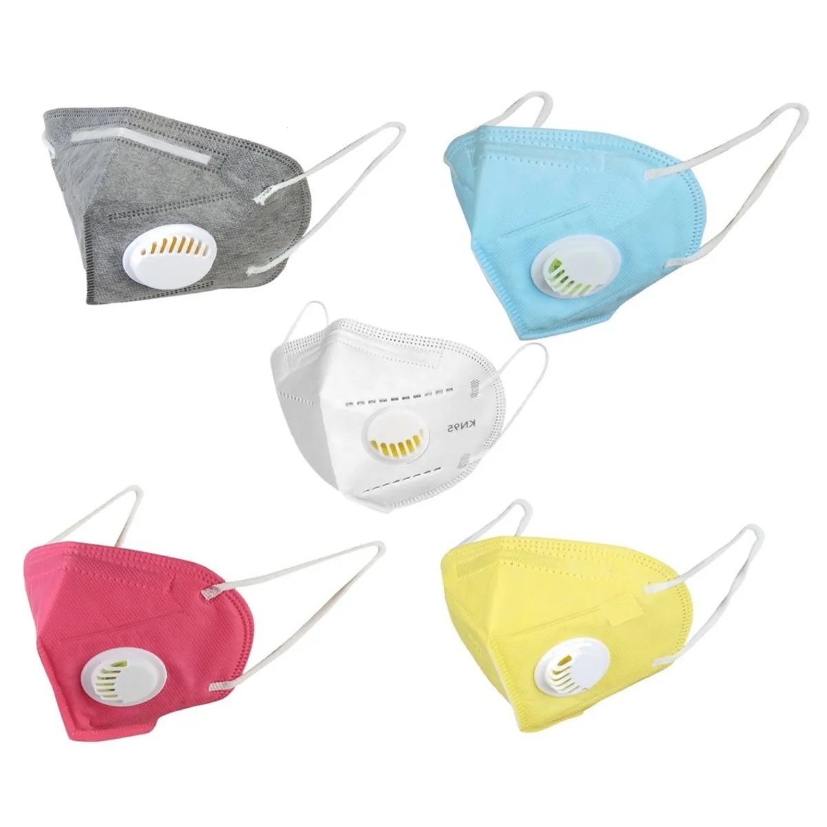 OOMPH Pack Of 5 Kn95/n95 Anti-pollution Reusable 5 Layer Mask Color: White,blue,yellow,grey,pink