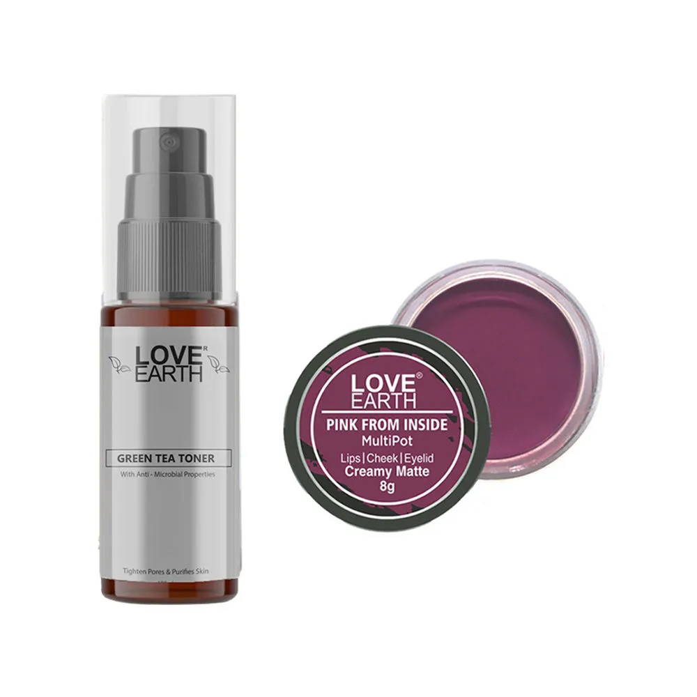 Love Earth Lip Tint & Cheek Tint Pink From Inside + Green Tea Toner