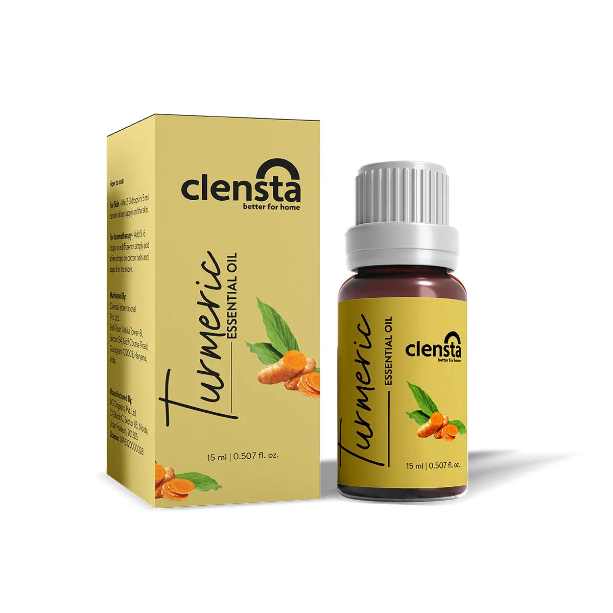 Clensta Turmeric Essential Oil for Aromatherapy, Stress Relief, Hair, Skin & Sleep, 15 ml, Suitable For All