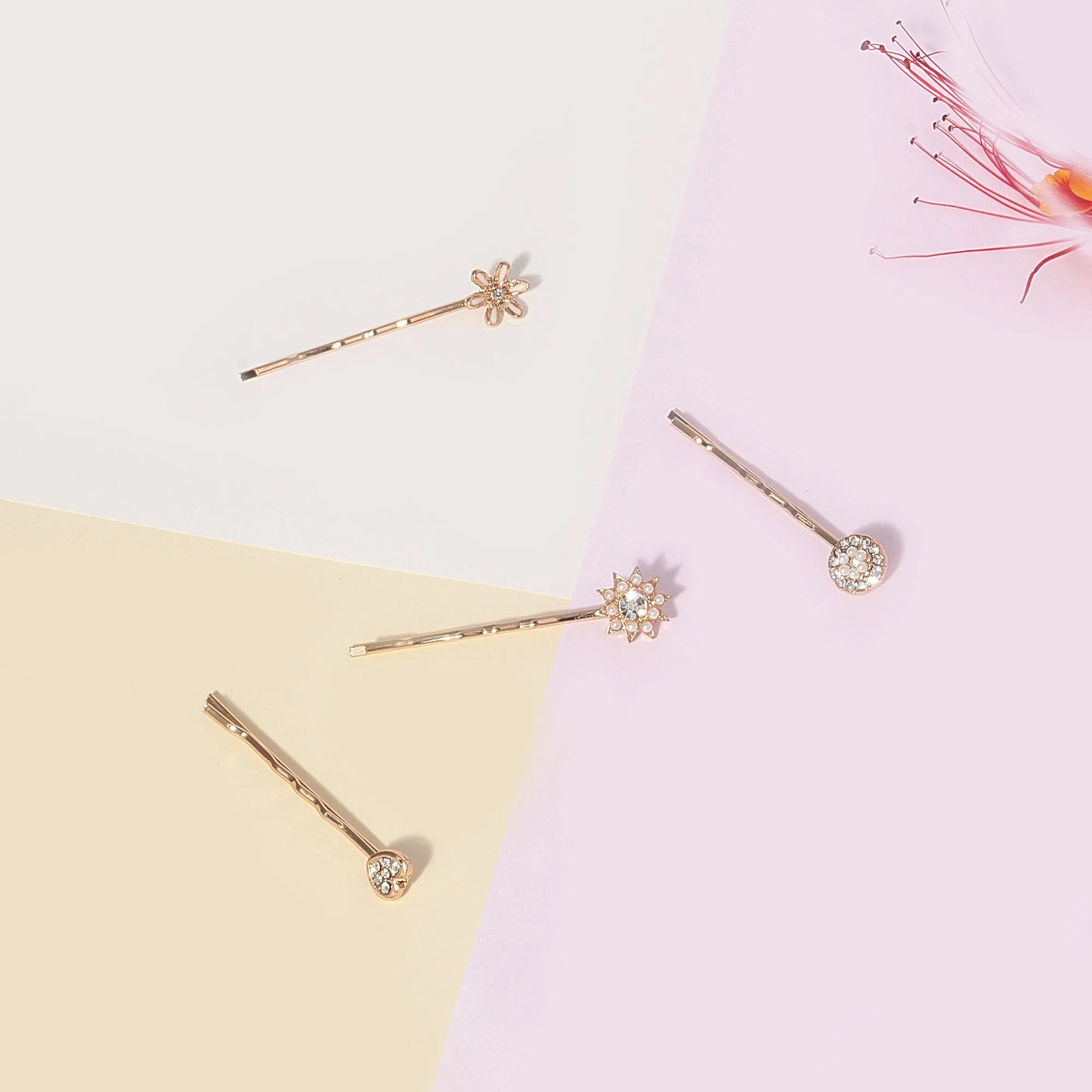 Belleziya Gold Finish Assorted Hair Pins (set Of 4)