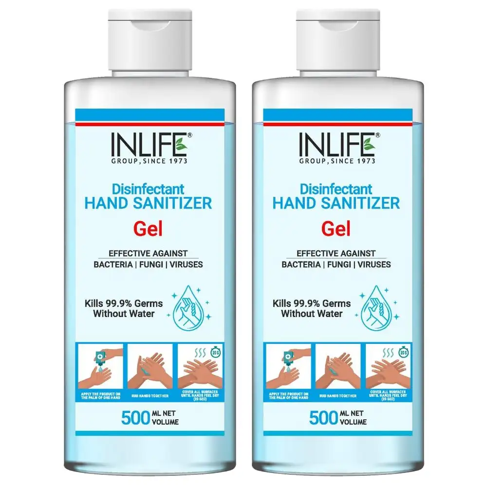 INLIFE Disinfectant Hand Sanitizer Gel,  Fragrance Free  500 ml  Kills 99.9% of Germs without Water (Pack of 2)