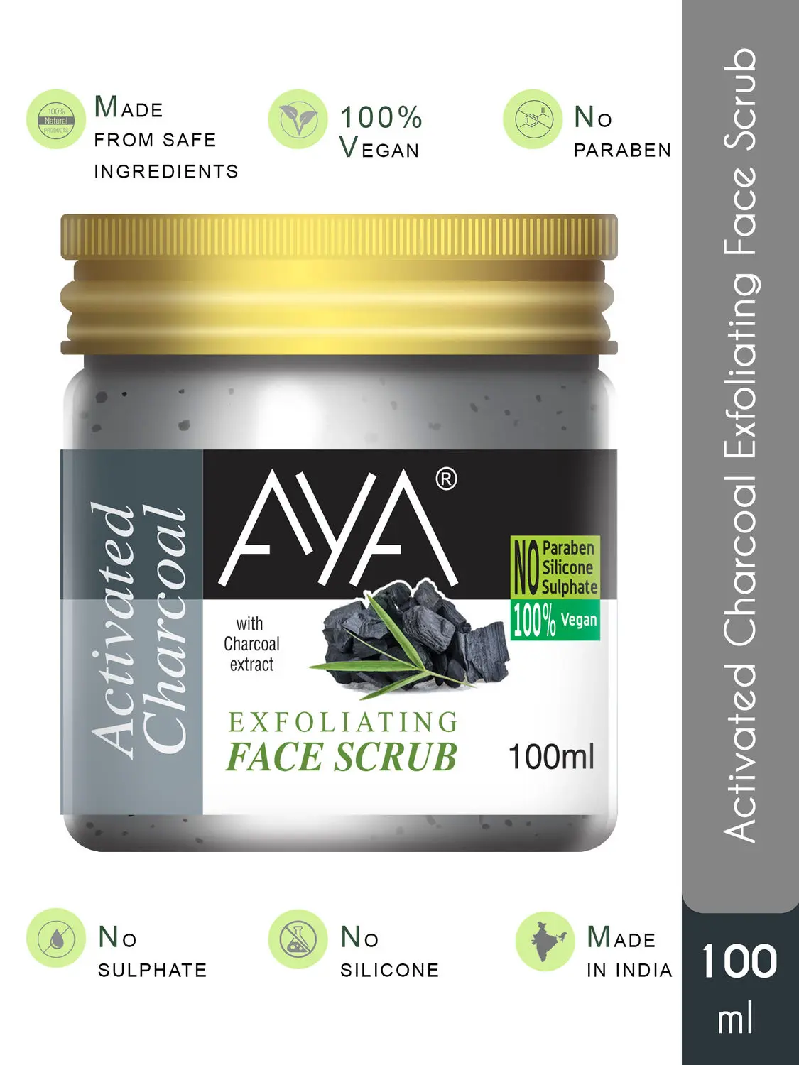 AYA Activated Charcoal Exfoliating Face Scrub, 100 ml | No Paraben, No Silicone, No Sulphate |