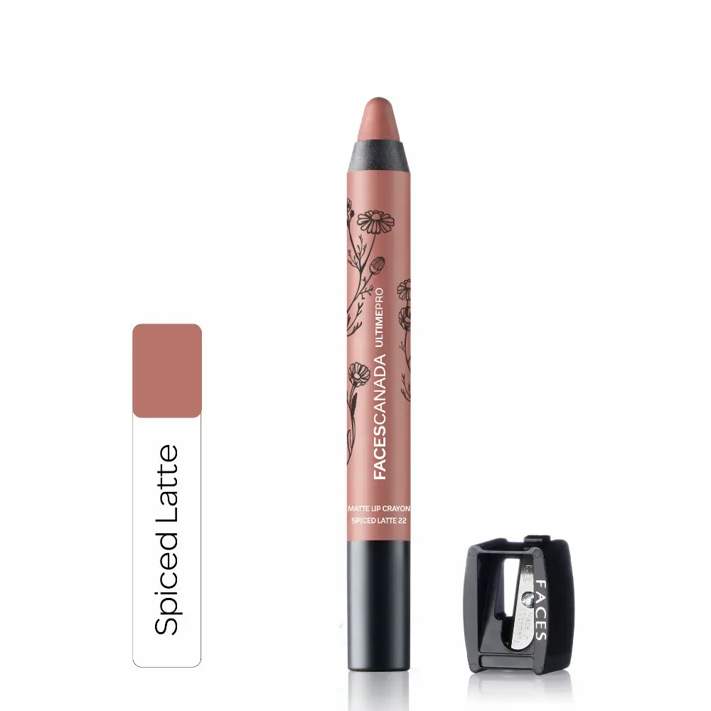 Faces Canada Matte Lip Crayon | Cocoa Butter and Chamomile enriched | One Stroke Intense Color | Smooth Glide | All Day Hydrated Lips | Shade - Spiced Latte 2.8g