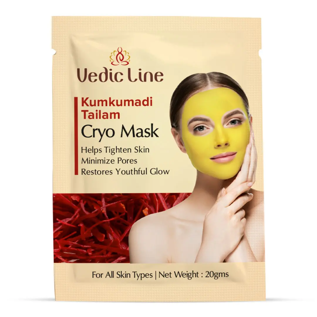 Vedicline Kumkumadi Tailam Cryo Mask Minimizes Pigmentation, Wrinkles & Uplifting Sagging Skin With Aloe Vera And Coconut Oil For Youthful Looking Skin, 20mg