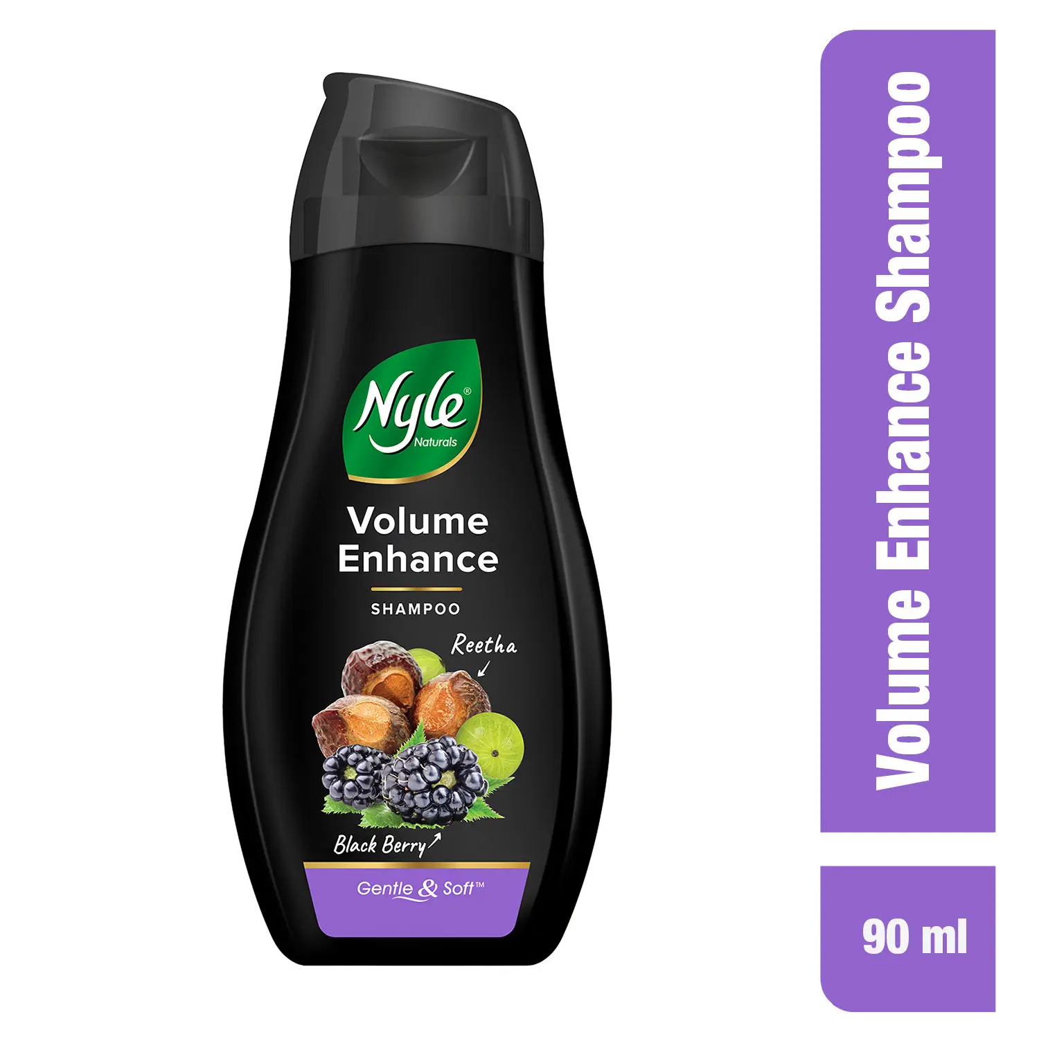 Nyle Naturals Volume Enhance Shampoo, With Blackberry, Reetha and Amla, Gental & Soft, pH Balanced and Paraben Free, For Men & Women,90ml