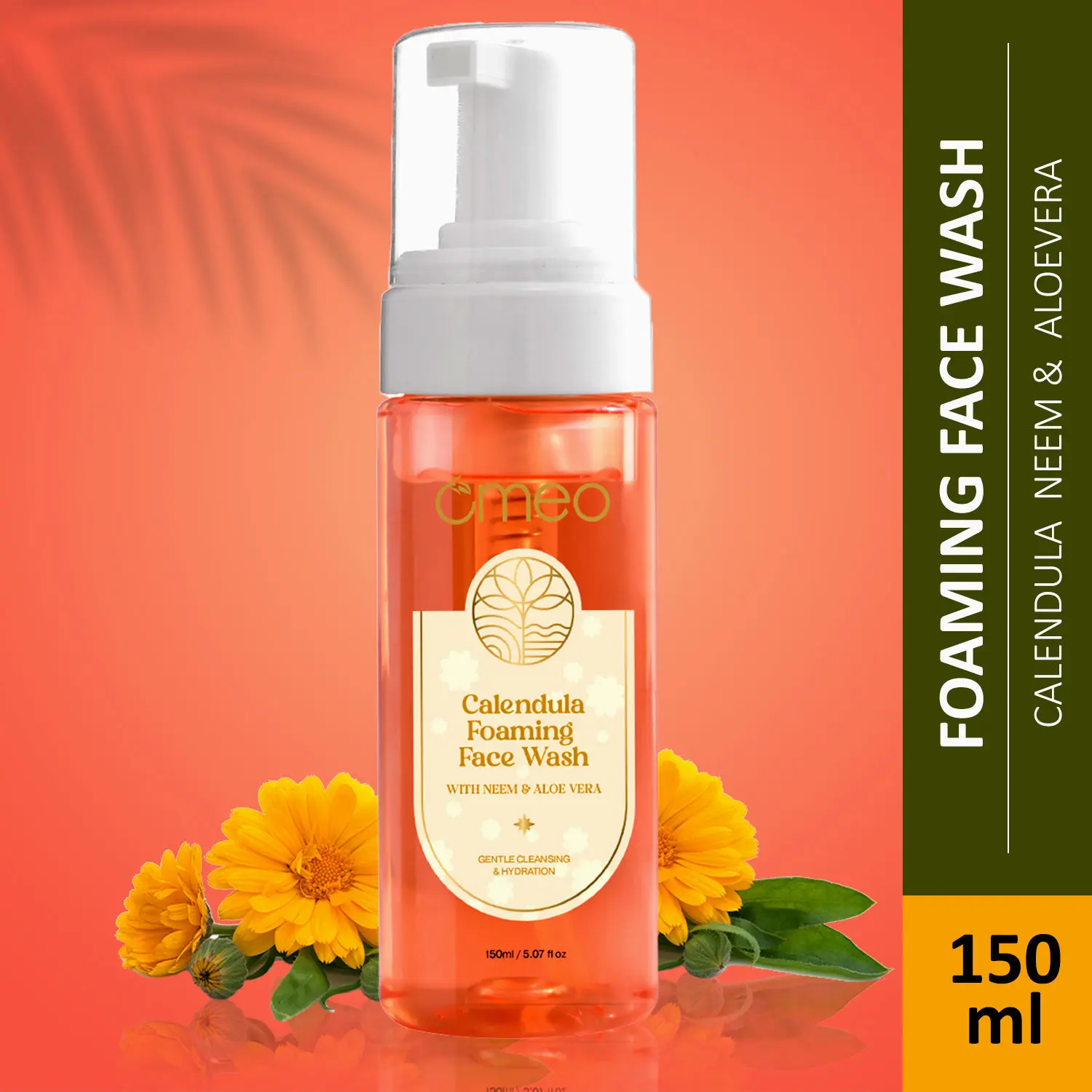 Omeo Calendula Plus Foaming Face Wash with Neem & Aloe Vera For All Skin, Instant and Gentle Wash for Men and Women 150 ML