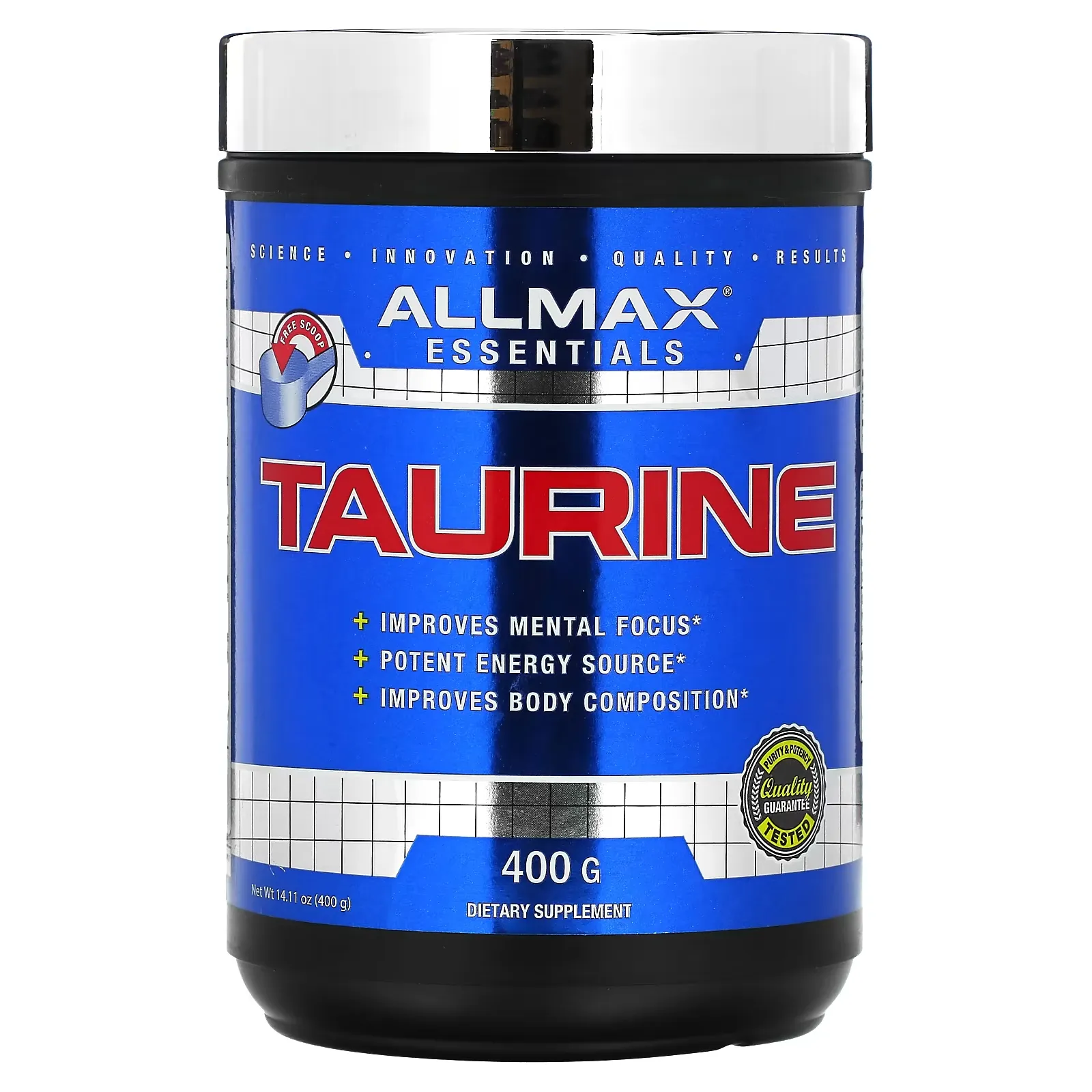 Taurine, Vegan + Gluten-Free, Unflavored, 3,000 mg, 14.11 oz (400 g)