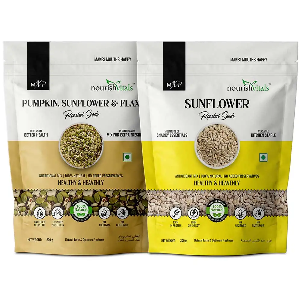 NourishVitals Healthy Munching Combo,  Pumpkin, Sunflower & Flax + Sunflower Roasted Seeds  2 Piece(s)/Pack