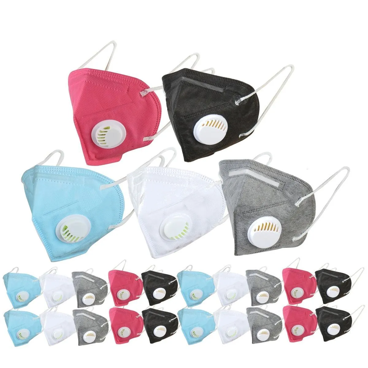 OOMPH Pack Of 25 Kn95/n95 Anti-pollution Reusable 5 Layer Mask Color: White Black Blue Grey Pink