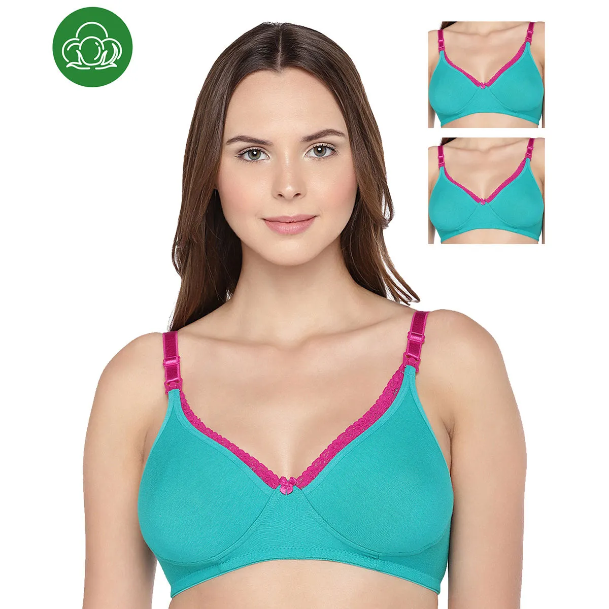 Inner Sense Organic Cotton Antimicrobial Laced Nursing Bra Pack of 3 - Green