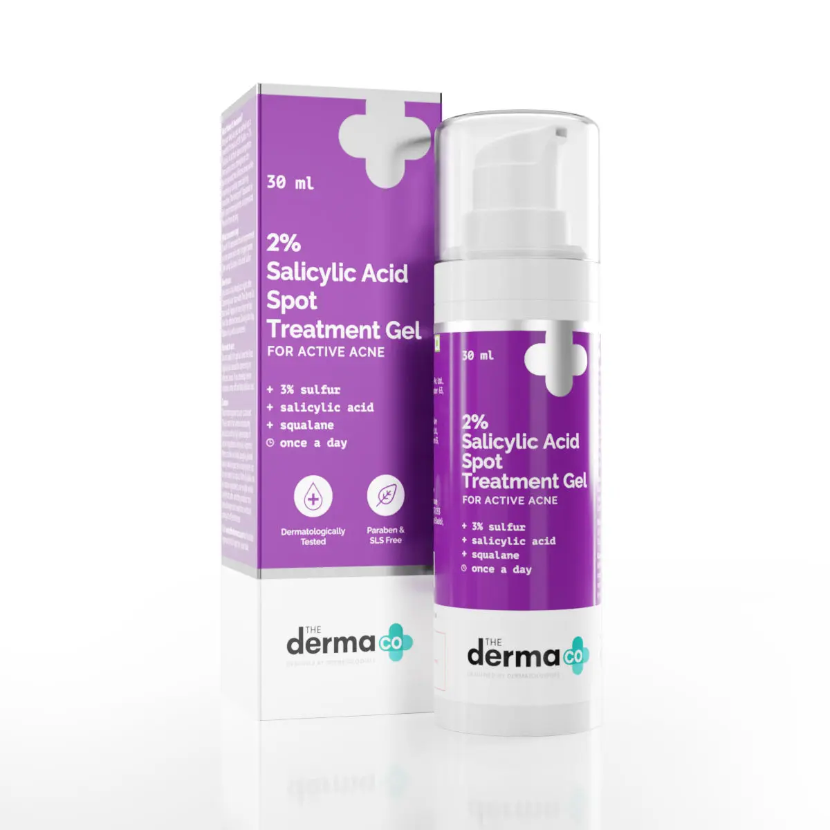 The Derma co. 2% Salicylic Acid Spot Treatment Gel with 3% Sulfur for active Acne - 30 ml