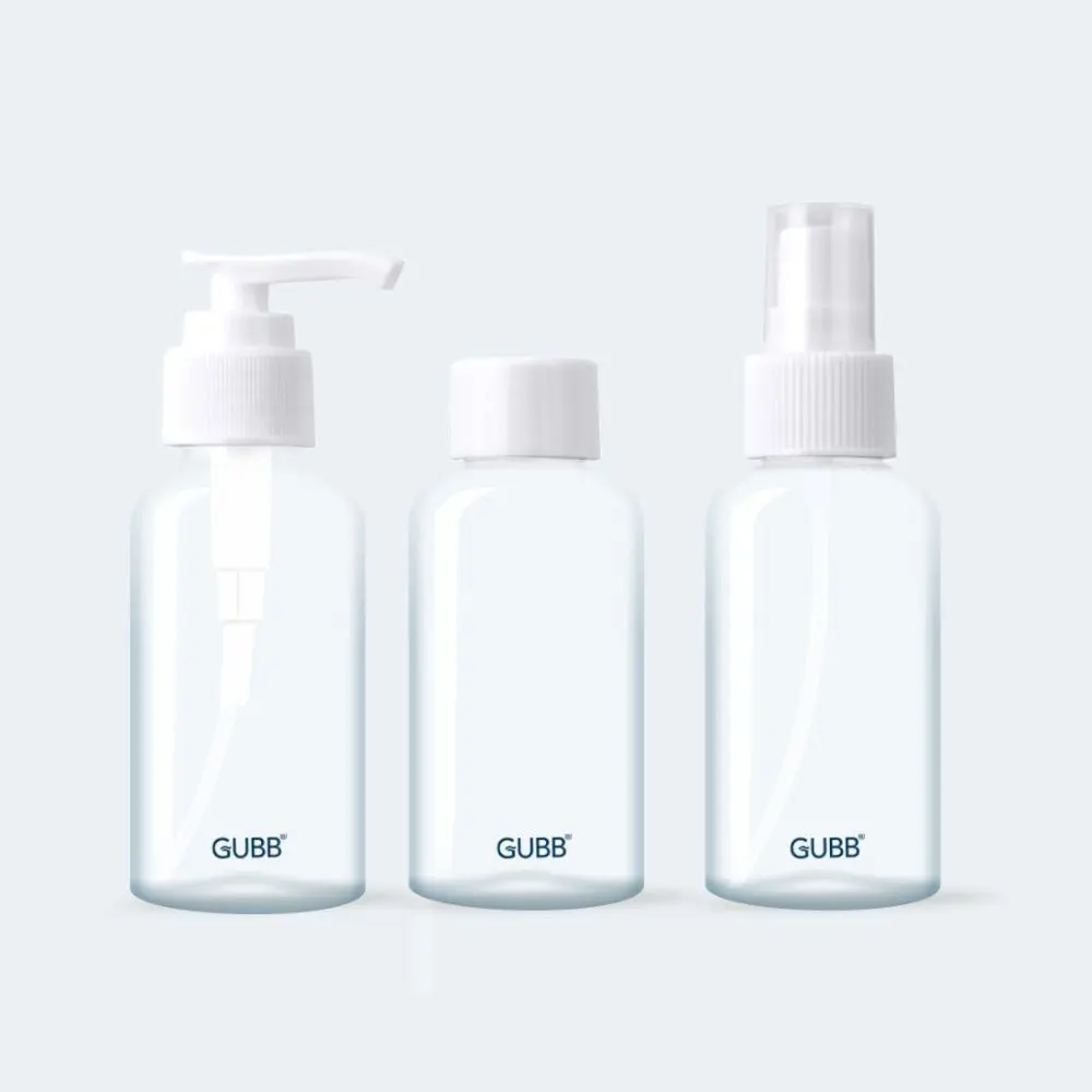 GUBB Travel Bottle Set for Toiletries (Spray Bottle, Pump Bottle & Cap Bottle)