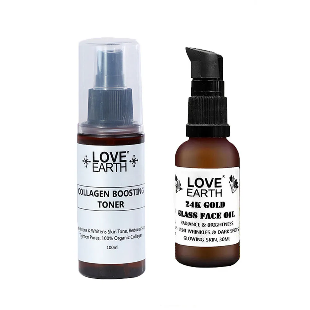 Love Earth Collagen Boosting Toner + 24k Gold Glass Face Oil