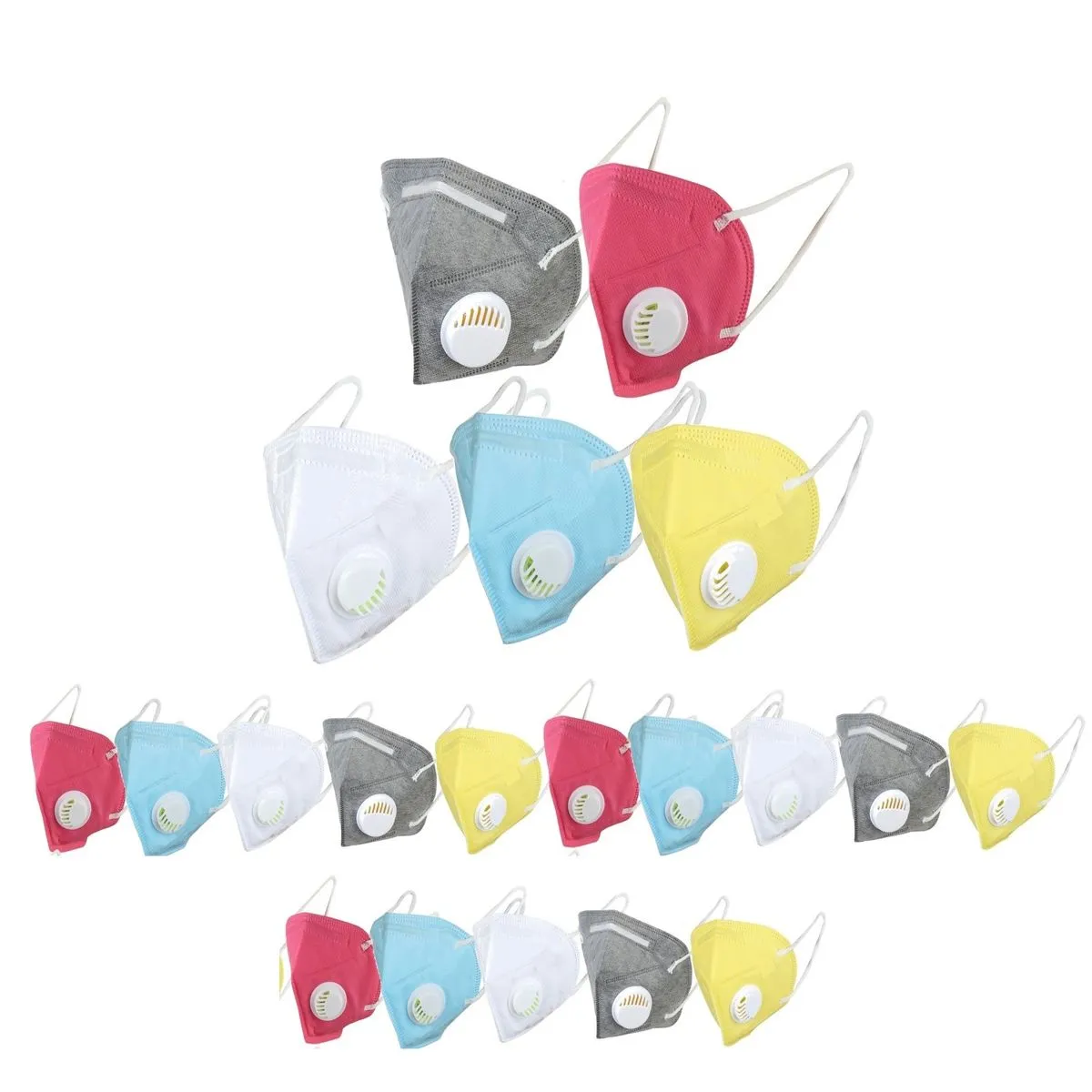 OOMPH Pack Of 20 Kn95/n95 Anti-pollution Reusable 5 Layer Mask Color: White,blue,yellow,grey,pink