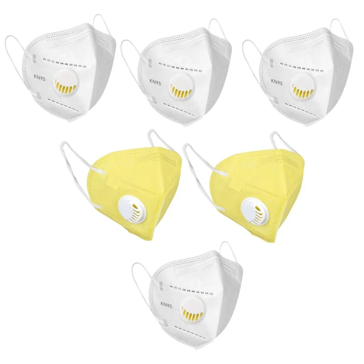 Fabula Pack of 6 KN95/N95 Anti-Pollution Reusable 5 Layer Mask (White,Yellow,White)